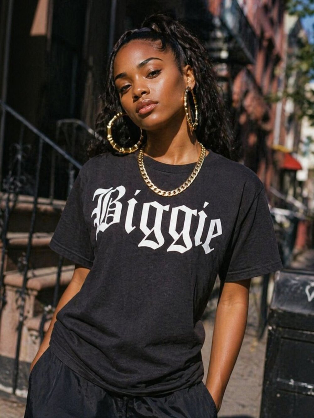 VINTAGE 90s Y2K BIGGIE SMALLS Black Graphic Tee S M NOTORIOUS BIG POPPA PUFFY